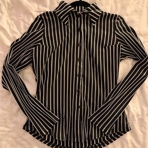 Black and White Striped Button-Up Shirt